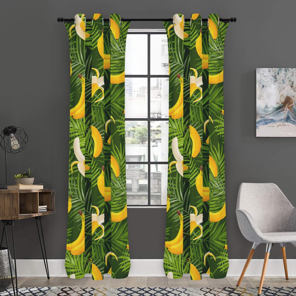 Green Tropical Banana Pattern Print Curtain