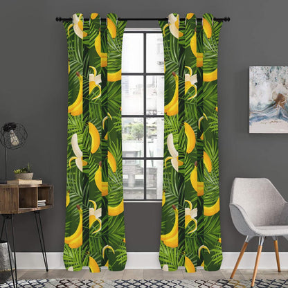 Green Tropical Banana Pattern Print Curtain