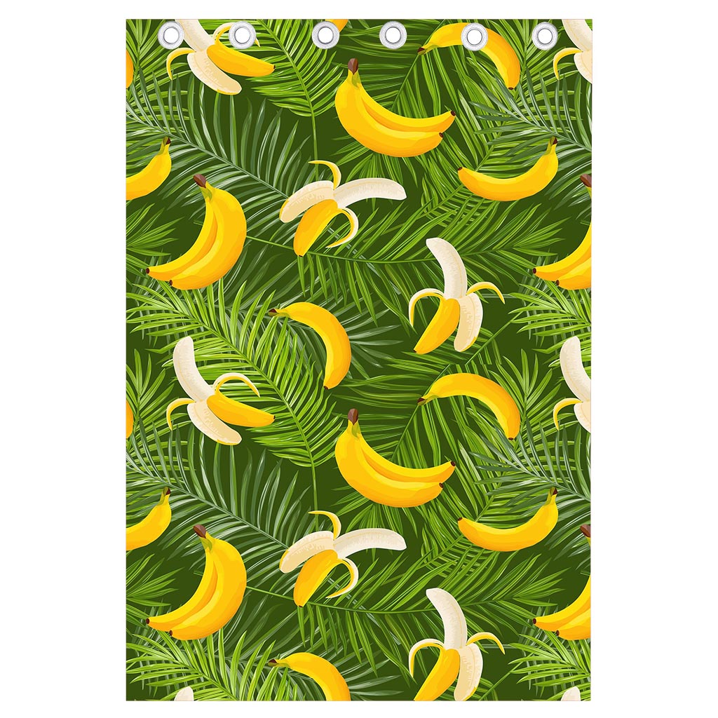 Green Tropical Banana Pattern Print Curtain