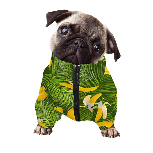 Green Tropical Banana Pattern Print Dog Zip Up Jacket