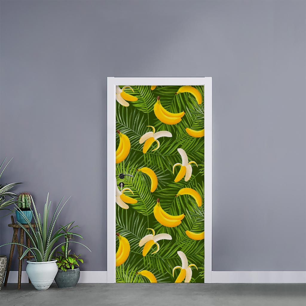 Green Tropical Banana Pattern Print Door Sticker