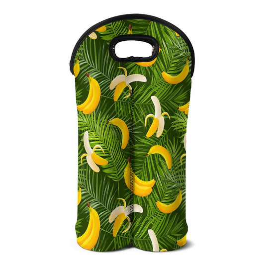 Green Tropical Banana Pattern Print Double Neoprene Wine Tote