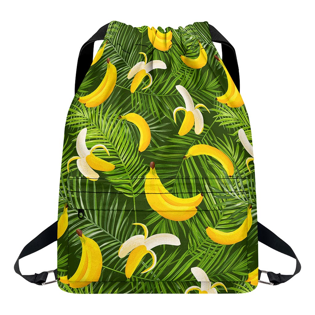 Green Tropical Banana Pattern Print Drawstring Backpack
