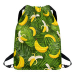 Green Tropical Banana Pattern Print Drawstring Backpack