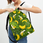 Green Tropical Banana Pattern Print Drawstring Backpack