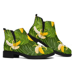 Green Tropical Banana Pattern Print Flat Ankle Boots