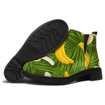 Green Tropical Banana Pattern Print Flat Ankle Boots