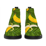 Green Tropical Banana Pattern Print Flat Ankle Boots