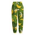 Green Tropical Banana Pattern Print Fleece Lined Knit Pants