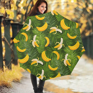 Green Tropical Banana Pattern Print Foldable Umbrella