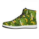 Green Tropical Banana Pattern Print High Top Leather Sneakers