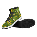 Green Tropical Banana Pattern Print High Top Leather Sneakers