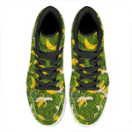 Green Tropical Banana Pattern Print High Top Leather Sneakers