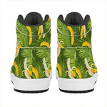 Green Tropical Banana Pattern Print High Top Leather Sneakers