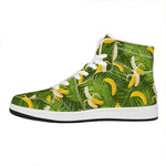 Green Tropical Banana Pattern Print High Top Leather Sneakers