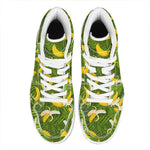 Green Tropical Banana Pattern Print High Top Leather Sneakers