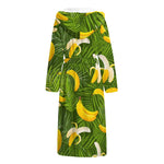 Green Tropical Banana Pattern Print Hooded Bathrobe