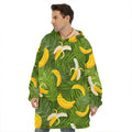 Green Tropical Banana Pattern Print Hoodie Blanket