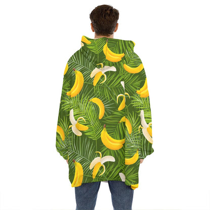 Green Tropical Banana Pattern Print Hoodie Blanket