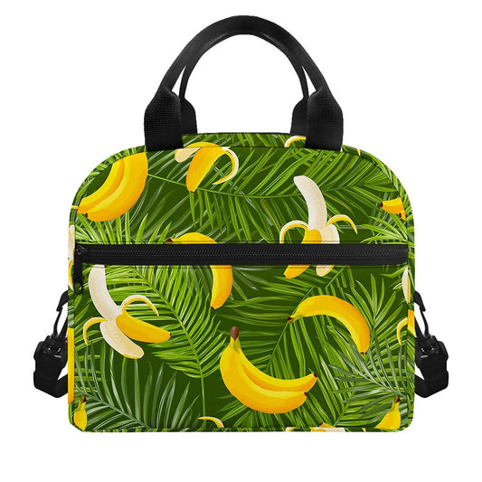 Green Tropical Banana Pattern Print Insulated Lunch Bag
