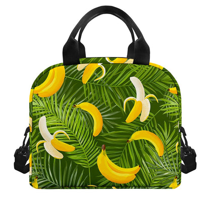 Green Tropical Banana Pattern Print Insulated Lunch Bag