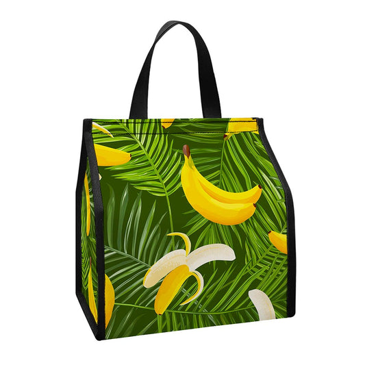 Green Tropical Banana Pattern Print Insulated Lunch Tote