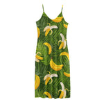 Green Tropical Banana Pattern Print Jersey Midi Cami Dress
