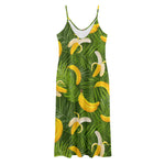 Green Tropical Banana Pattern Print Jersey Midi Cami Dress
