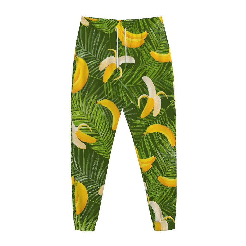 Green Tropical Banana Pattern Print Jogger Pants