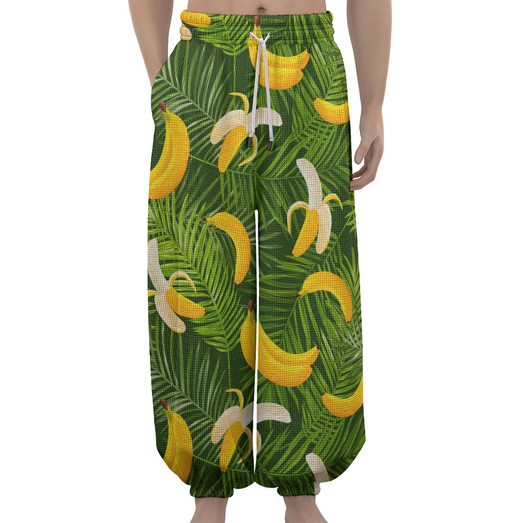Green Tropical Banana Pattern Print Lantern Pants