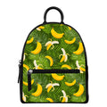 Green Tropical Banana Pattern Print Leather Backpack
