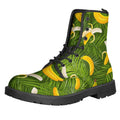 Green Tropical Banana Pattern Print Lace-Up Boots