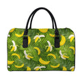 Green Tropical Banana Pattern Print Leather Duffel Bag