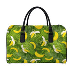 Green Tropical Banana Pattern Print Leather Duffle Bag