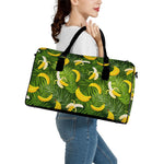 Green Tropical Banana Pattern Print Leather Duffle Bag