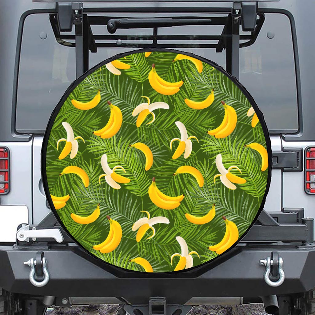 Green Tropical Banana Pattern Print Leather Spare Tire Cover