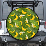 Green Tropical Banana Pattern Print Leather Spare Tire Cover