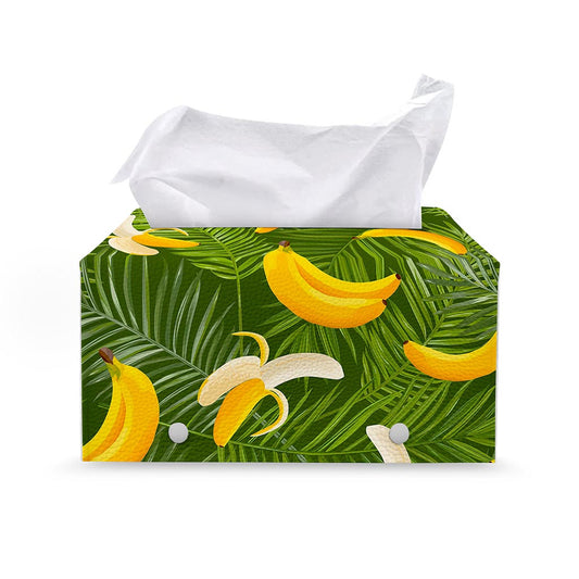 Green Tropical Banana Pattern Print Leather Tissue Box Cover