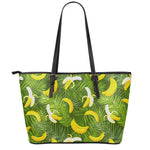 Green Tropical Banana Pattern Print Leather Tote Bag