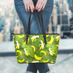 Green Tropical Banana Pattern Print Leather Tote Bag