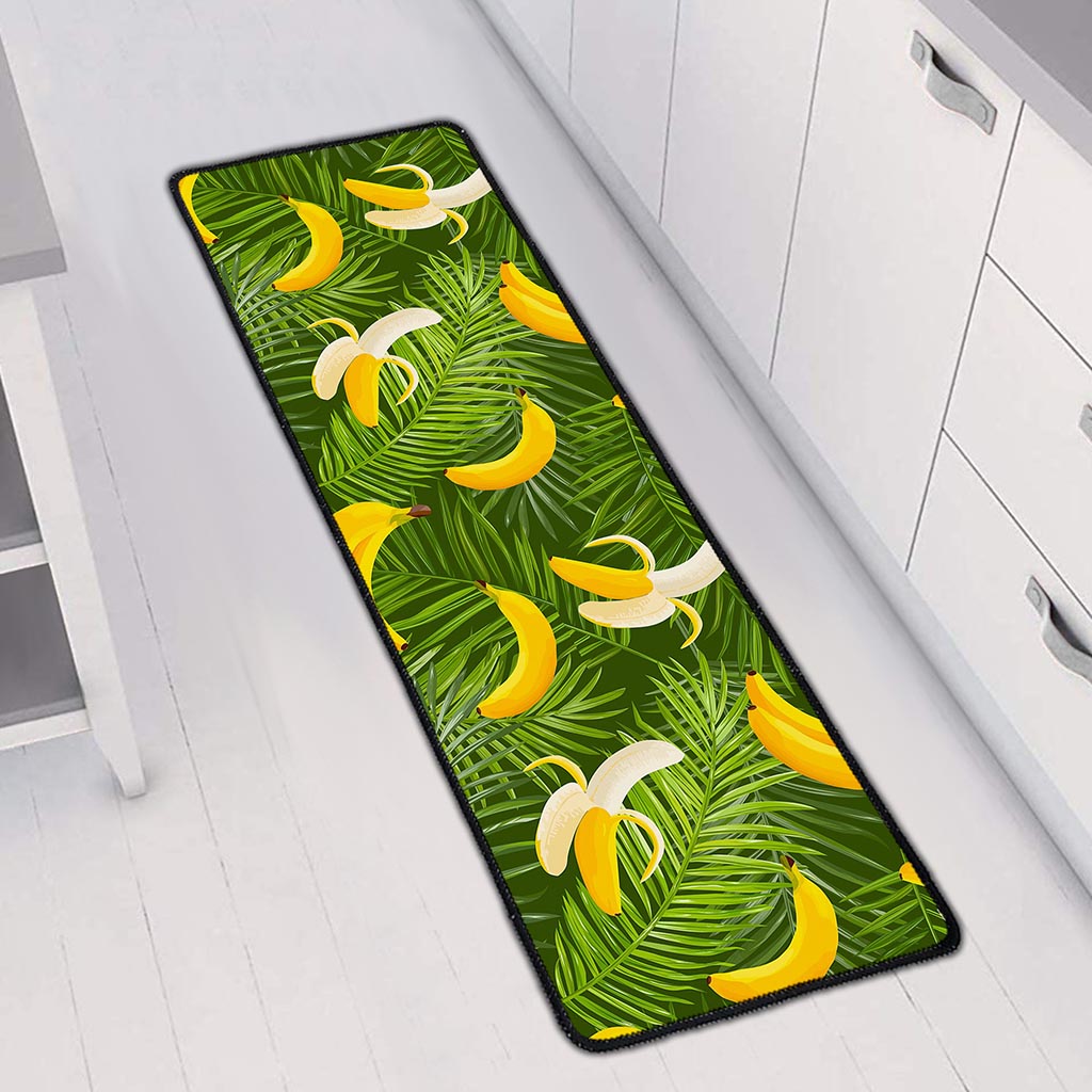 Green Tropical Banana Pattern Print Long Kitchen Mat