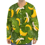 Green Tropical Banana Pattern Print Long Sleeve Baseball Jersey