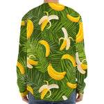 Green Tropical Banana Pattern Print Long Sleeve Baseball Jersey
