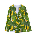 Green Tropical Banana Pattern Print Long Sleeve Short Coat