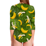 Green Tropical Banana Pattern Print Long Sleeve Swimsuit