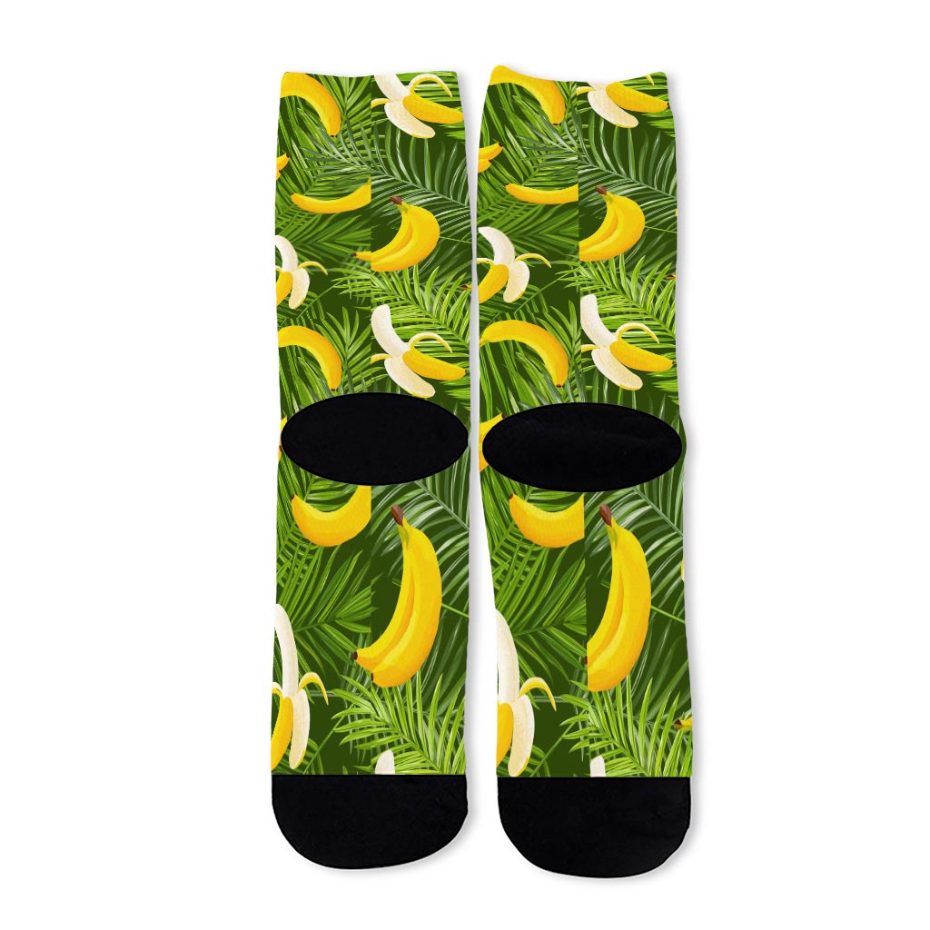 Green Tropical Banana Pattern Print Long Socks