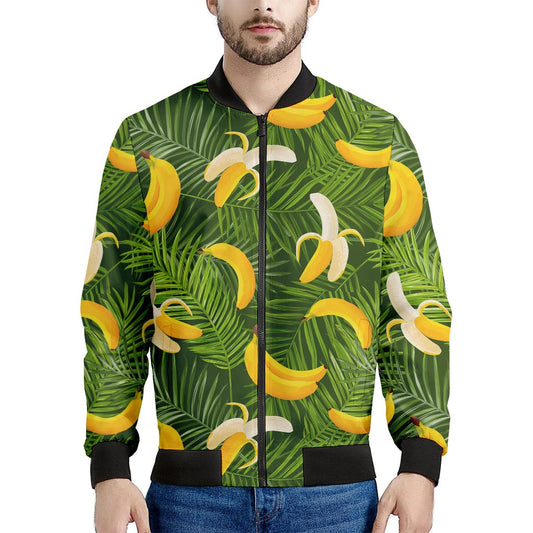 Green Tropical Banana Pattern Print Men's Bomber Jacket
