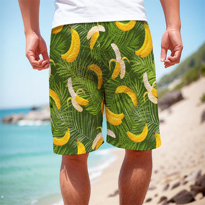 Green Tropical Banana Pattern Print Men's Cargo Shorts