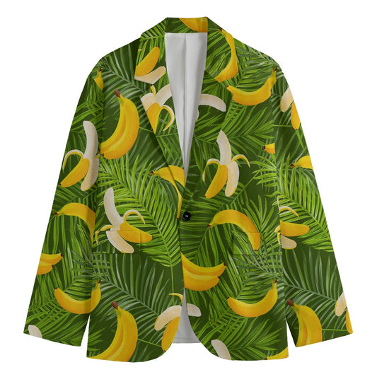 Green Tropical Banana Pattern Print Men's Cotton Blazer
