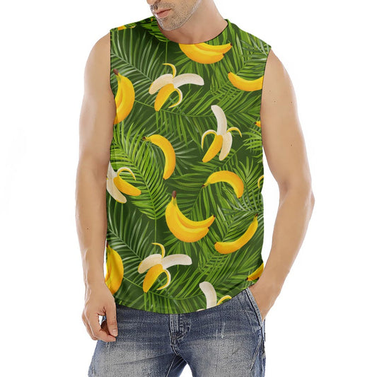 Green Tropical Banana Pattern Print Men's Fitness Tank Top